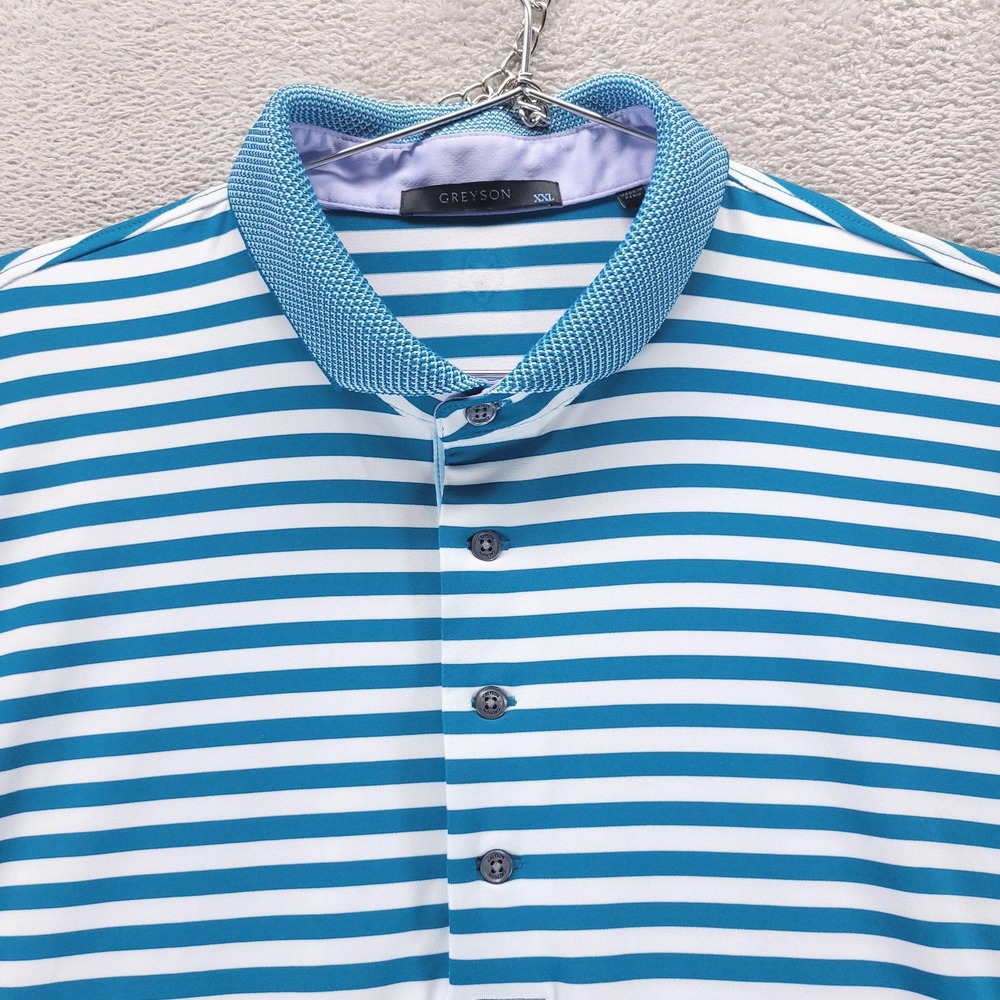 Greyson Polo Shirt Mens 2XL Blue Stripe Golf Performance Stretch Short Sleeve